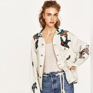 Embroidered white denim jacket ZARA